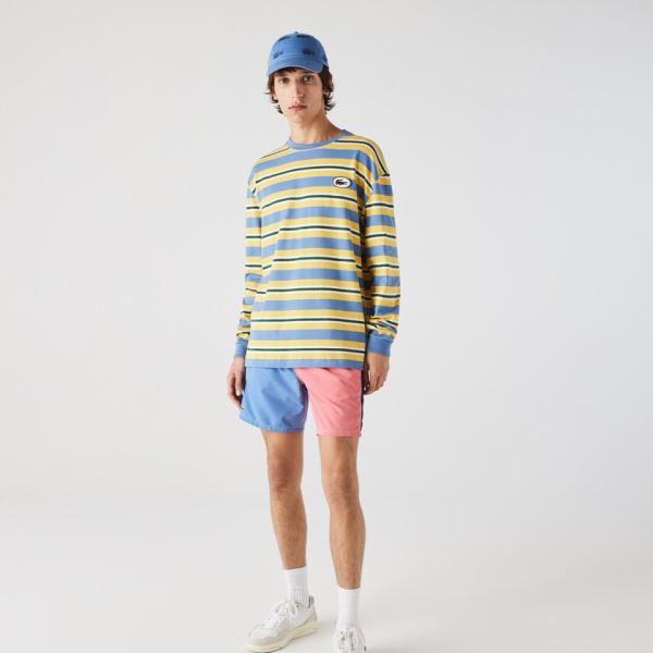 Lacoste Heritage Relaxed Striped Cotton T-shirt - Tričko Pánské Blankyt / Žluté / Bílé / Zelene | CZ